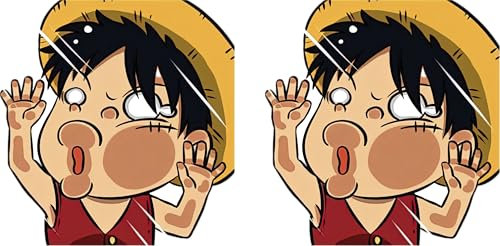 Anime Aufkleber Auto Sticker - Langlebige Piece Strohhut Luffy Designs, 2 Stück, 9x9 cm - Wasserfest, Kratzfest, UV-beständig - Perfekte Dekoration für Autos und Laptops (Monkey D. Ruffy)