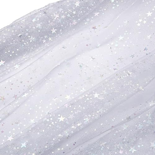 Tüllstoff, 160 CM Breit Glänzender Tüll, Stoff mit Sternenmuster, Stoff, die für die Herstellung von Prinzessinnenkleidern, Kleidern, Schleifen Geeignet Sind (Weiß)