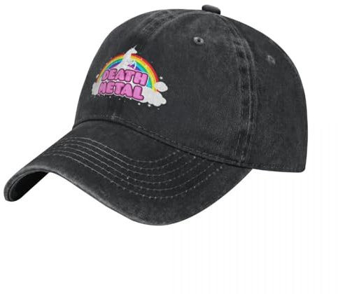 ROBEIUO Cowboy-Baseballkappe Basecap Death Metal (Lustiges Einhorn Rainbow Mosh Parodie-Design) Kappe aus gewaschenem Denim, Ballsport, Golf, Baseball, für Männer und Frauen
