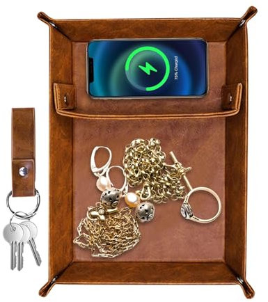 Taschenleerer - Kunstleder Tablett Organizer Ablage Aufbewahrungsbox, klassisch Ablageschale Valet Tray | Taschenleerer für Handy Schmuck Schlüssel Kleingeld Geldbörse Uhren Brillen Büroausstattung