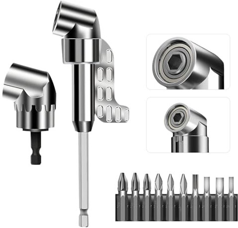 105° Winkelschrauber Vorsatz Adapter, vielseitiger Grad Winkel Bithalter mit magnetischem 1/4-Bithalter, Corner Tool Screw Hub with Bend Screwdriver Bit, zum Bohren in engen Räumen (Kurz+Lang)