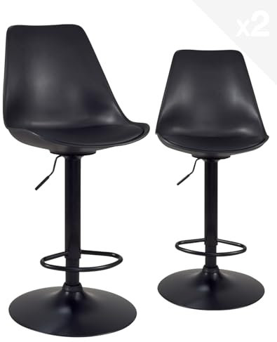 KAYELLES Lot de 2 chaises de Bar Design, Grand siège Coussin intégré, Repose Pied, réglable en Hauteur et pivotant 360° SIG XL (Noir)