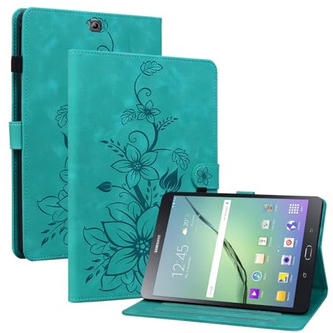 Rosbtib Custodia Cover per Samsung Galaxy Tab S2 9,7 pollici 2015 SM-T810/T815, Slim Fit Folio Pieghevole Cover Protettiva con Slot per schede Chiusura Magnetica Cover Galaxy Tab S2 9.7, Gigli verdi
