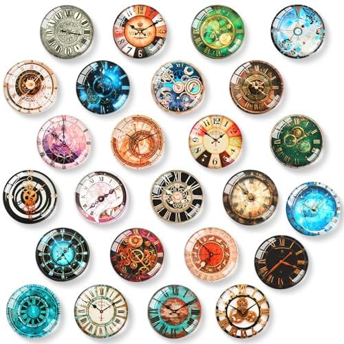SOSMAR-24 Refrigerator Magnets - Decorative 3D Crystal Glass Notice Board Magnets with Clock Pattern for Kid's Drawing, Magnetic Whiteboard, Photo, Map, Office Magnets (Round/ 30mm)