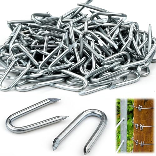 350 Pezzi Chiodi a U Graffette di Acciaio Chiodi di Tipo U Graffette per Recinzione Legno Punti Metallici in Acciaio per Chiodi di Fissaggio Zincati per Reti Punti Metallici Piccoli Gancio a U Zincato