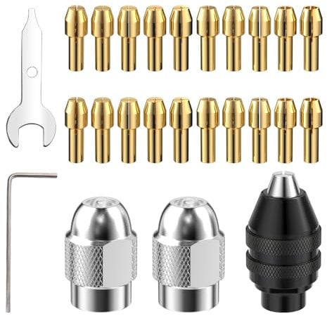 Elsrantor 25 Pezzi set Mandrino Trapano di Precisione in Ottone, Set di Mandrini, Cambio Rapido da 0,5 mm a 3,2 mm, Accessori per Utensili Rotanti, Compatibile con Dremel 4000, per Trio