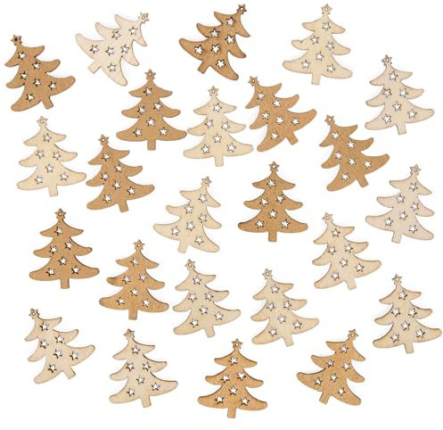 Logbuch-Verlag Streudeko klein Weihnachten Set 24 mini Bäume aus Holz Tischdekoration Bastelbedarf gold natur 3 cm