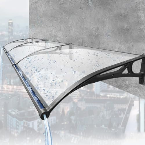 HARELA Marquise De Porte Exterieur Marquise De Porte D'Entrée, Toit Marquise en Polycarbonate Porte, Panneau Transparent+Support, Auvent Fenêtre(Black,50x120cm/20x47in)