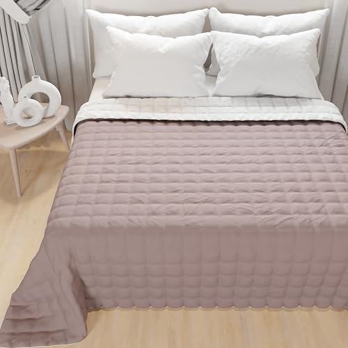 PETTI Artigiani Italiani - Trapuntino Singolo, Trapuntino Leggero Double Face, Copriletto Trapuntato, Trapunta Leggera Estiva, Rosa Antico
