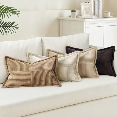 MIULEE 4er Set Kissenbezug 30×50cm Kordsamt Biese Patchwork Kaffee Serie | Weich Dekorativ Modern Vielseitig Pflegeleicht Langlebig Für Sofa Wohnzimmer Schlafzimmer Gästezimmer Und Balkon