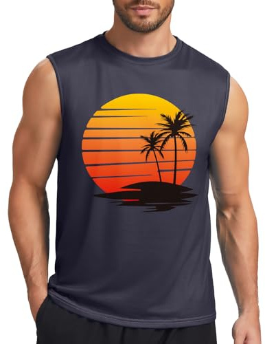 SLIMBELLE Tank Top Men Summer Sleeveless Tshirt Sports Muscle Shirt Fitness Gym Training Undershirt Fit Workout Palm Printed Tank Tops for Men