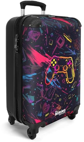 NoBoringSuitcases.com® Handgepäck Koffer Kinder 55x35x20 cm Kinderreisekoffer Kinderkoffer mit Roller Leicht Cabin Trolly Hartschalenkoffer Kind Gaming - Graffiti - Neon - Farbenfroh