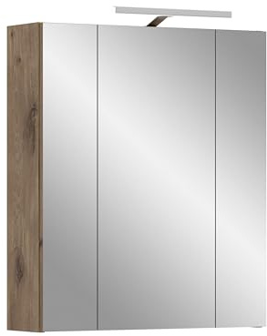 xonox.home – Spiegelschrank Ice 60x70x18 cm inkl. Beleuchtung in Korpus Nox Oak Nachbildung und Front schwarz matt – Spiegelschrank mit Licht in Holzoptik – markant & edel