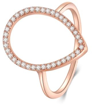 Skcess Anello nuziale in oro rosa 9 K/14 carati di moissanite, anello nuziale, elegante, a forma di goccia, da donna, 21 (19,4), metallo prezioso, Moissanite