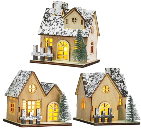 Gatuida 3 Teiliges Holz-weihnachtshaus Set mit Led-Beleuchtung DIY Winterdorf Deko Unlackierte Holz-häuser für Tisch Winterdorf Weihnachtsbeleuchtung für Festliche Stimmung