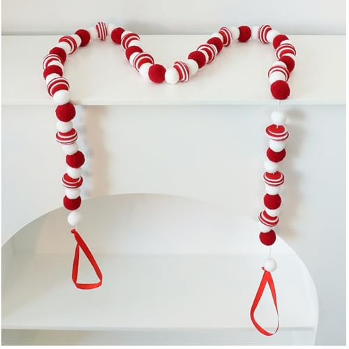 DAZZLEEX Weihnachts-Filz-Wimpelkette, rote Schleife, Girlande, 180 cm, festliche Feiertagsparty-Dekoration für Zuhause, drinnen und draußen, Weihnachtsbaum-Hängeornament
