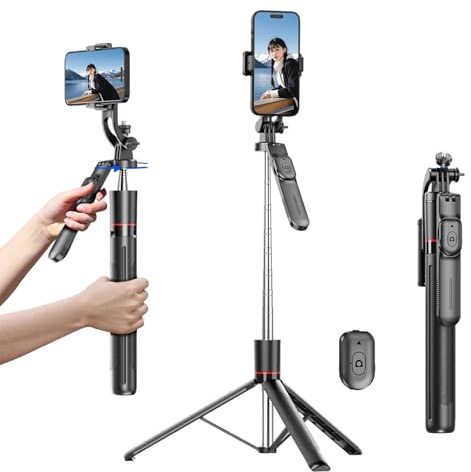 Gimbal Stabilisator - Master Every Move, 170,2 cm Selfie-Stick-Stativ für iPhone, ausziehbares Reisestativ mit 360°-Panorama-Aufnahme mit Fernbedienung, faltbarer Telefonständer für iPhone/Android