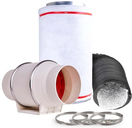 Mammoth TT Extraction Kit with Carbon Filter – 4, 5, 6, 8, 10, 12 – Twin Speed Fan + Filter + Ducting for Grow Rooms & Tents – Hydroponic Ventilation & Odour Control (6 Inch Kit)