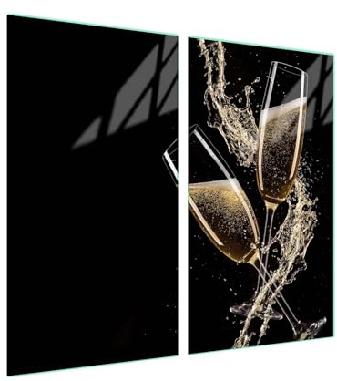 SFArt Herdabdeckung Glas 2 Teilig 35x52 – Gehärtetes Glas Schneidebrett & Ceranfeld Abdeckplatte – Hygienisch & Rutschfest – Schutz für Induktion, Ceran - Sekt