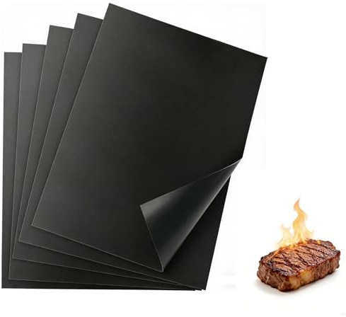 Byitin BBQ Grillmatte 5er Set (40x33 cm) - Antihaft & Wiederverwendbare Teflon Grillmatte für Gasgrill, Holzkohle, Elektrogrill & Backofen, Dauerbackfolie PFOA-frei