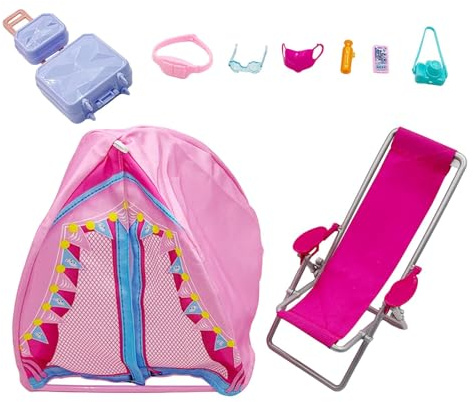 Qectial Puppen Campingzelt Set, Puppenzubehör, Leicht, Kreativ Und Tragbar, Simulationsspielzeug für Mädchen, Geschenk für, 9 StÜcke