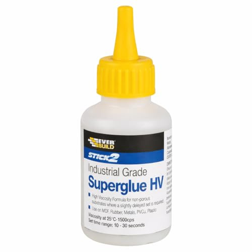 Everbuild Stick 2 Superglue HV 20g Industrial Strength High Viscosity Cyanoacrylate Adhesive for Plastic Metal Rubber MDF PVC Fast Setting Precision Nozzle Glue for Repairs DIY & Professional Use