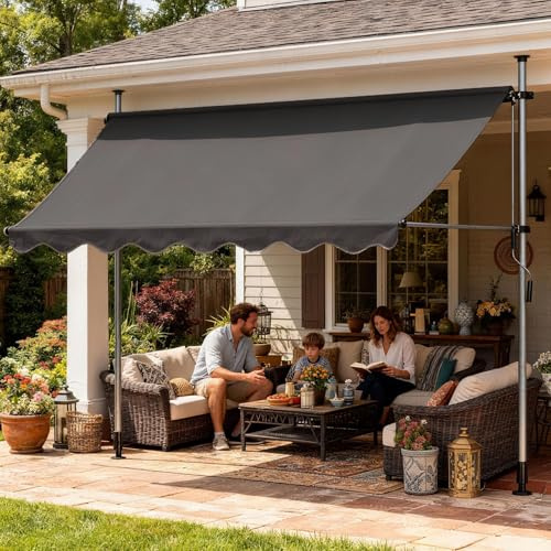 Verdego Klemmmarkise 200 x 120 cm, Markise Balkon ohne Bohren mit Handkurbel, Sonnenschutz Wasserabweisend UV-beständig, Höhenverstellbar, Balkonmarkise zum Klemmen für Terrasse Garten, Dunkelgrau