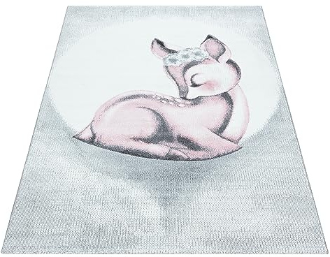 KADIMA DESIGN Spielteppich Süßes REH-Design Pink 200x290 cm Schadstoffgeprüft Pflegeleicht Waschbar Strapazierfähig Langlebig Kinderzimmer Spielzimmer Fußbodenheizung geeignet | NOLA