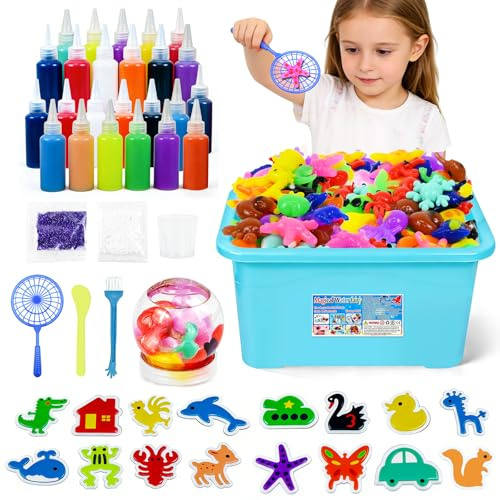 Ulikey Aqua Gelz Set, 52 PCS Magic Water Elf mit 18 Flaschen Farbgel & 16 Formen, Sensorisches DIY Bastelset, Kreatives Spielzeug Geschenk für Kinder ab 3+, Jungen und Mädchen