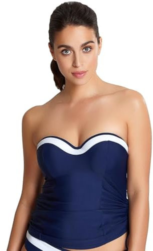 Panache Swim Women's Anya Cruise Bra Sized Molded Bandeau Tankini Top, Navy/White, 32DD