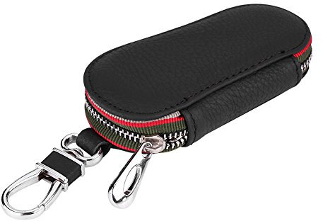 Qiilu Universal Autoschlüssel Kasten, Halter Mappen Beutel,Schlüsseltasche Auto PU Leder Reißverschluss Schlüssel Fall Halter Aufbewahrungstasche Abdeckung (Swarchz)