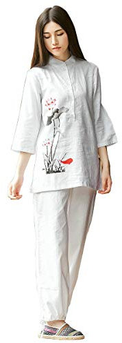 KSUA Costume de méditation Zen pour Femmes Uniforme de Tai Chi Chinois Kung Fu Chinois, Lotus EU L/Étiquette XL