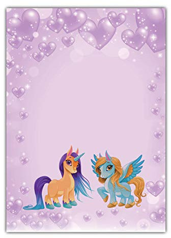 Kinder Motivpapier Briefpapier rosa Herzen mit wunderschönem Einhorn und Pegasus (MPA-5219, DIN A4, 25 Blatt)