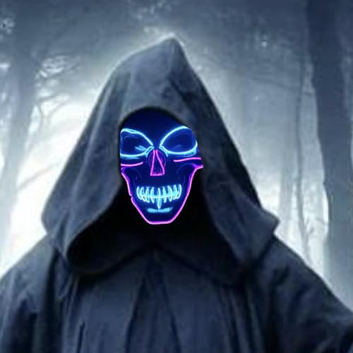 SOUTHSKY LED Maske Leuchtend Schädel Maske mit Led Licht Totenkopf Masken Vollmaske Neon Lichter Blinker EL Glowing 3 Modes Für Halloween Kostüm Cosplay Party (Bronze-Lila+Blau)