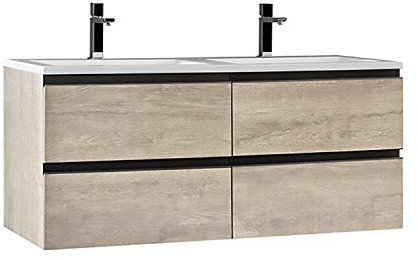 StoneArt Badmöbel Set mit Mineralguss Waschbecken und Unterschrank Waschtisch als Einzel- oder Doppelwaschbecken mit Unterschrank ohne Armaturen Monte Carlo MC-1200 eiche hell 120cm