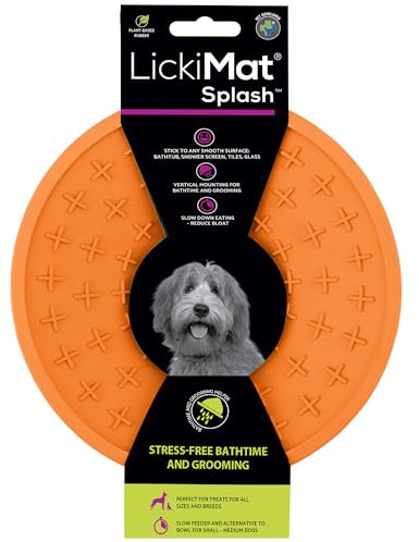 LickiMat Splash Dog Slow Feeder Lick Bowl, Stress-Free Bathing & Grooming, Suction Cup Sticks to Smooth Surfaces, Perfect for Treats & Food During Bath Time, Alternative to Feeding Mat - Orange