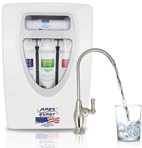 EXPRT MR-2034 Filtro de agua bajo fregadero de calidad – 4 etapas de ultrafiltración (UF) filtro de agua 0,1 micras en línea debajo de la encimera de cocina – Grifo de níquel cepillado