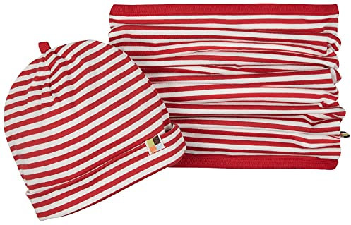 loud + proud Unisex Kinder Set Schlauchschal, GOTS Zertifiziert Beanie-Mütze, Tomato, 110/116, 7200