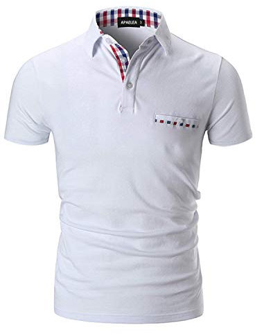 APAELEA Poloshirt Herren Kurzarm Einfarbig Freizeit Plaid Spleißen Golf T-Shirt,Weiß,XXL