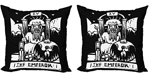 ABAKUHAUS Tarot Throw Pillow Cushion Cover Pack of 2, Emperor Card Artwork, Zippered Double-Side Digital Print Decor, 60 cm x 60 cm, Black and White