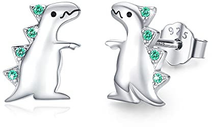 Dinosaurier Ohrringe 925 Sterling Silber Dino Ohrstecker mit Kubik Zirkonia Tier Ohrringe Schmuck Geschenke für Damen Mädchen Kids 10x 9 mm Grün