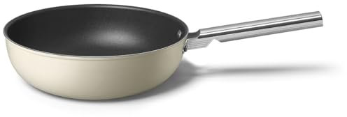 Smeg, Wok Antiaderente CKFW3001CRM, Diametro 30 cm, Manico Ergonomico in Acciaio Inossidabile, Per Tutti i Piani Cottura, Fino a 250° in Forno, Capacità 5,3L, Panna