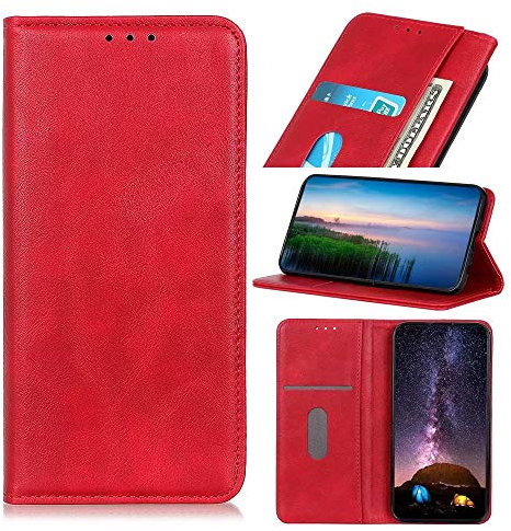 FTRONGRT Compatibile per Oppo Reno5 Gaming Edition Cover, con Slot per Schede, Staffa, Magnetico, PU Portafoglio Flip Cover Custodia per Oppo Reno5 Gaming Edition. (Rosso)
