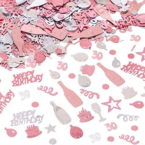 30th Birthday Confetti Rose Gold Number 30 Happy Birthday Party Confetti Metallic Foil Balloon Star Birthday Cake Table Scatter Confetti for 30 Birthday Party Anniversary Celebration Decorations