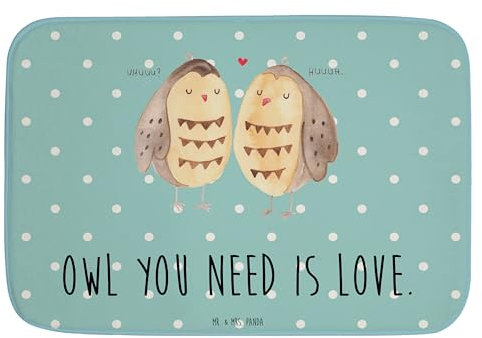 Mr. & Mrs. Panda Badvorleger Eulen Liebe - Geschenk, Badematte, Paar, Badteppiche, All You Need is Love, Duschvorleger, Owl, Badgarnitur, Pärchen