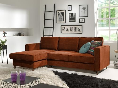 Lisa Design Jake - Ecksofa mit Schlaffunktion - mit Bettkasten - 4-Sitzer - aus Velours - Links Rostfarben