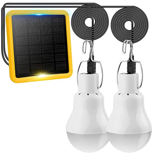 TechKen 2 Lampe Camping Solaire Portable,Ampoule Solaire LED Lampe Urgence Solaire Lumière Jardin Lanterne Éclairage Solaire avec Panneau Ampoule à Crochet pour Camping,Pêche,Randonnée