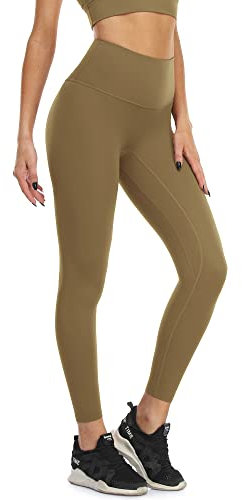 icyzone Damen Sports Leggings 7/8 Sporthose Naked Feeling Yoga Hose Hohe Taille Blickdicht Fitness Gym Leggins (L, Deep Khaki)