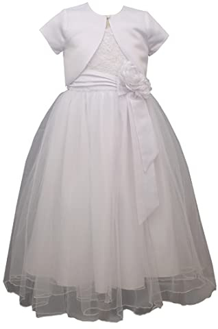 Bonnie Jean Girl's First Communion Dress with Cardigan, White Flower, 7