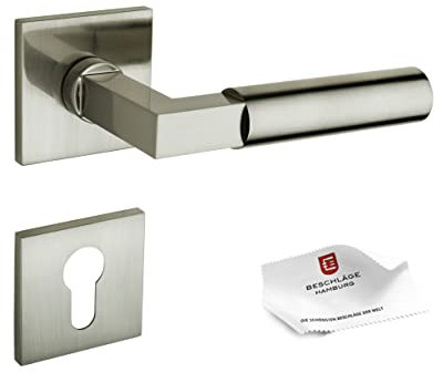 Beschläge Hamburg | Türgriff Türbeschlag | BAUHAUS PRIME 44ZAMAK MMN PZ | Türklinke mit Profilzylinder Rosette für Zimmertüren | Drückergarnitur/Türdrücker für Innentür | 52x52x5 mm in matt vernickelt
